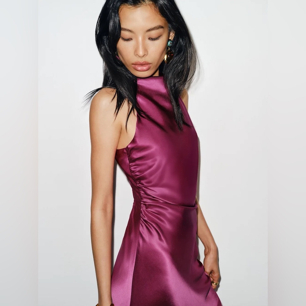 NEW Reformation Anaiis Long Silk Dress Hibiscus Tea Dark Pink Magenta | US 2 UK6 - Picture 7 of 16